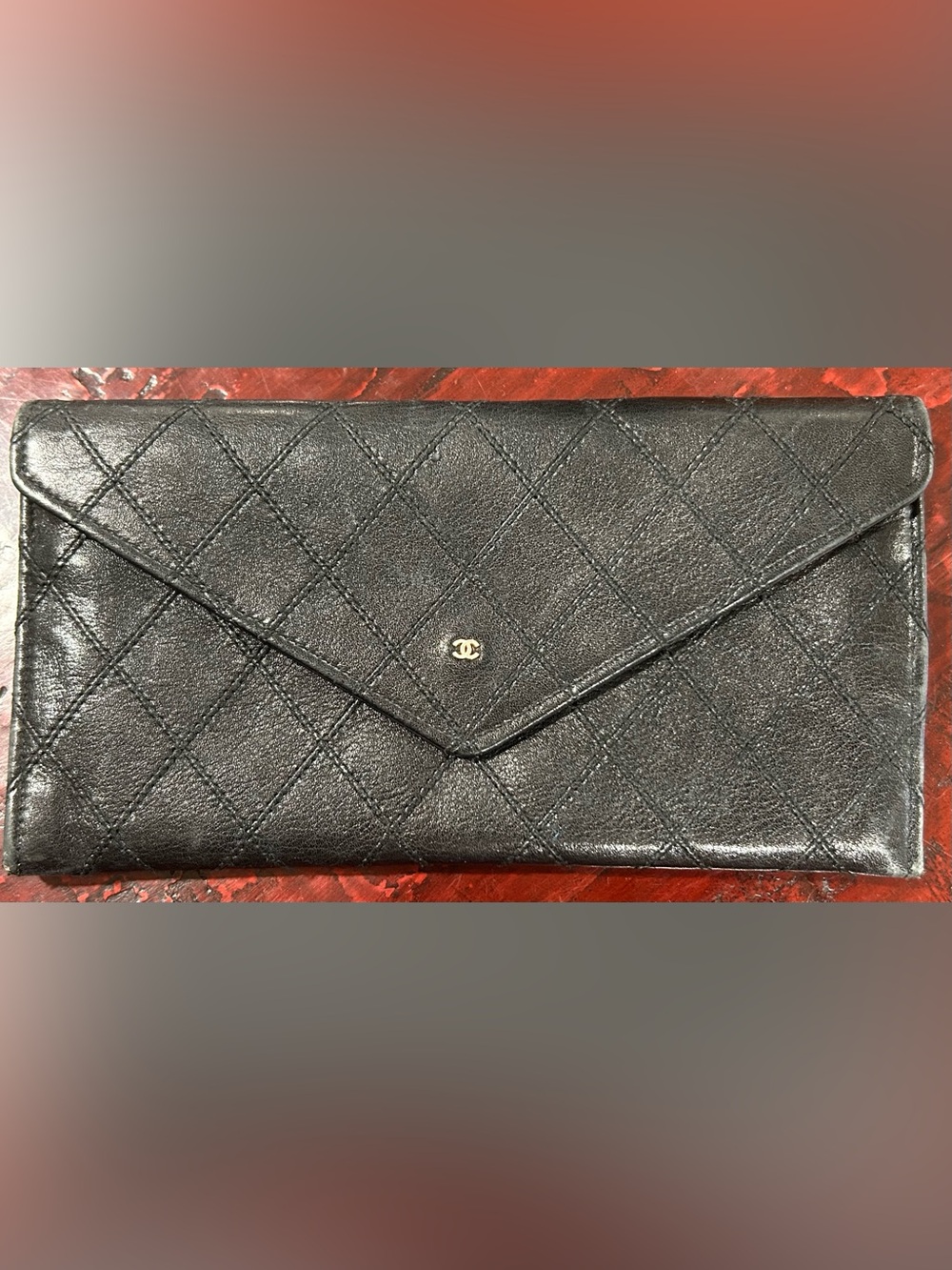 CHANEL Quilted Lambskin Leather Long Wallet, Authentic